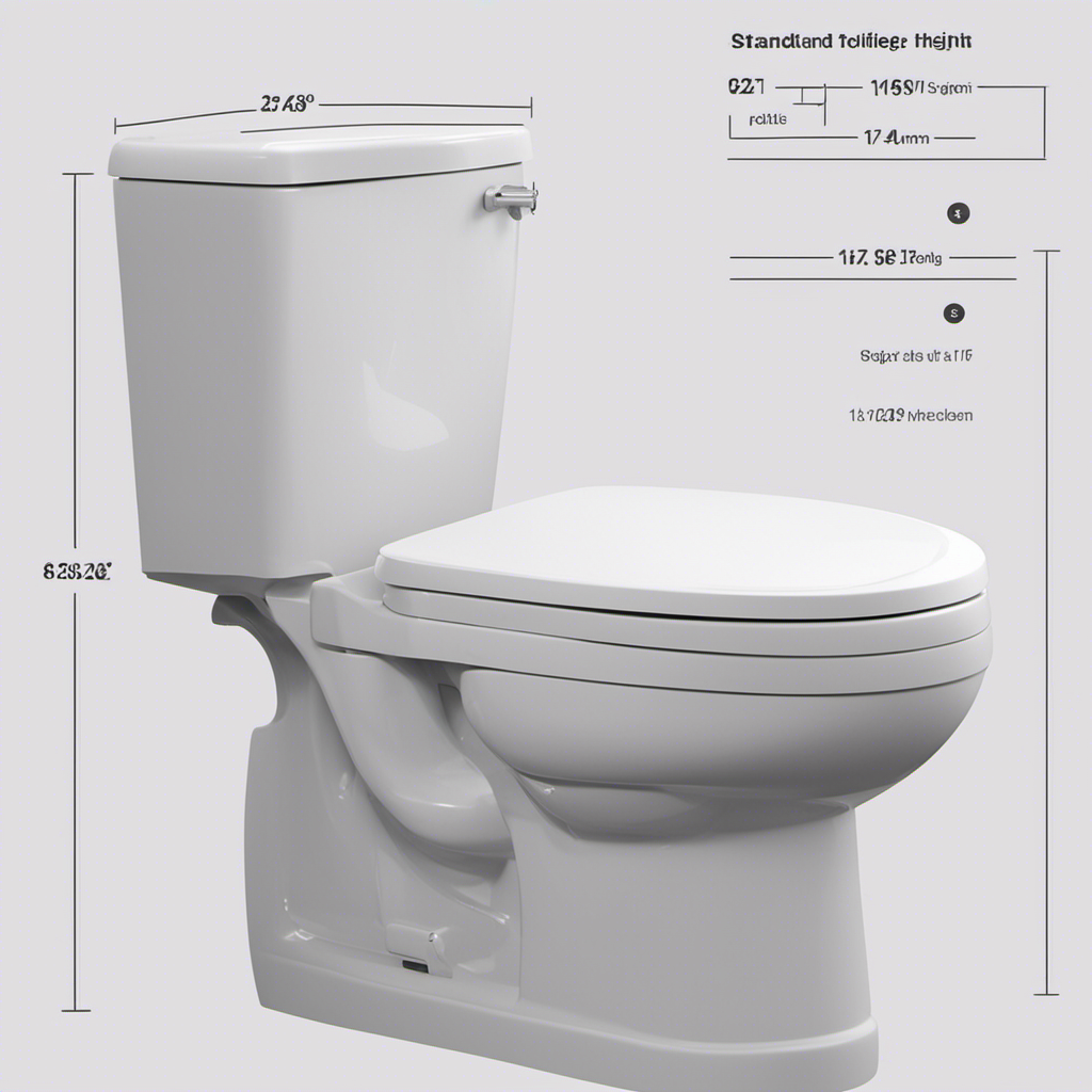 An image showcasing a side view of a standard toilet with clear measurements, highlighting its height from the floor to the seat