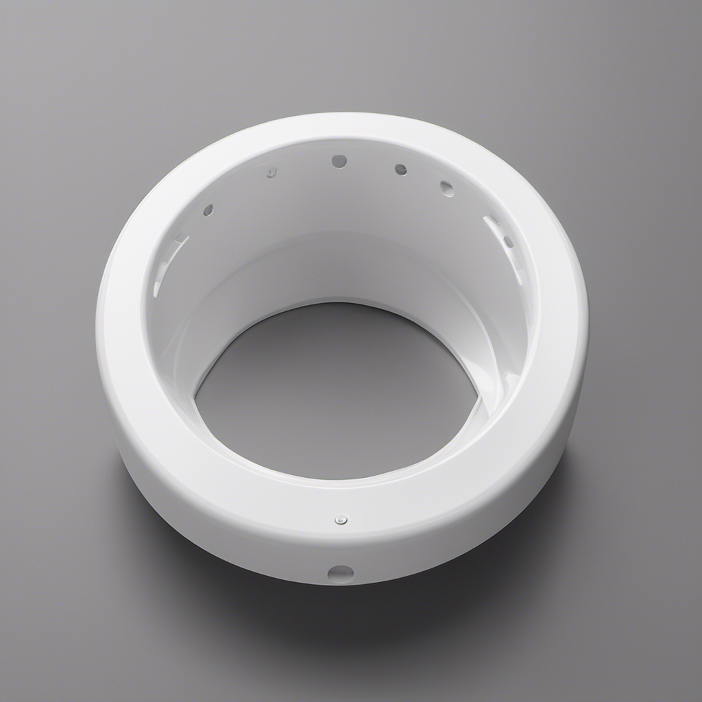 An image displaying a close-up view of a toilet flange, showing its circular shape, made of durable PVC material, with bolt holes on the outer edge and an inner lip for securely connecting the toilet bowl