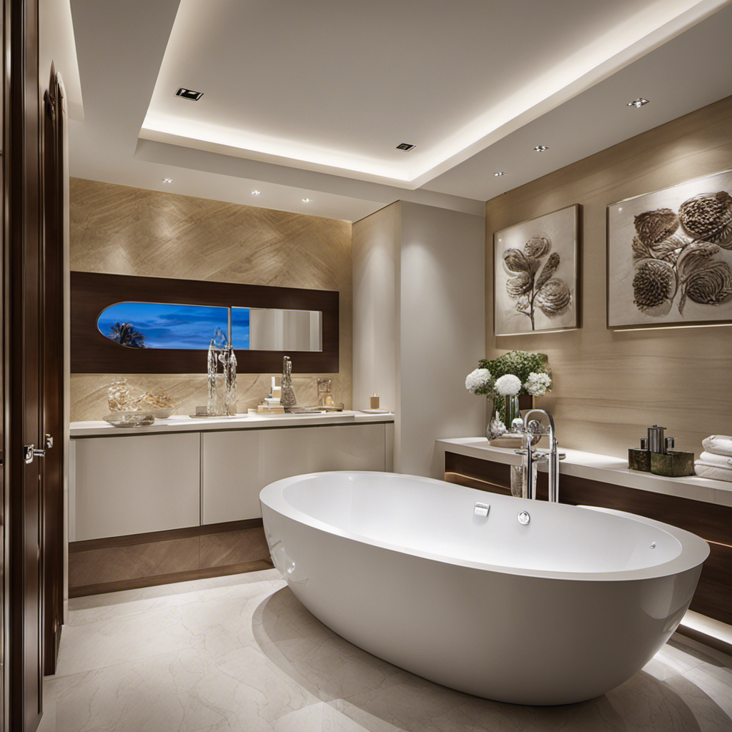 An image showcasing a luxurious bathroom space with a sleek, white whirlpool bathtub as the focal point