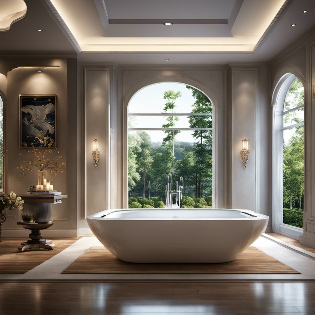 An image showcasing a luxurious bathroom with a sleek, modern air bathtub as the focal point