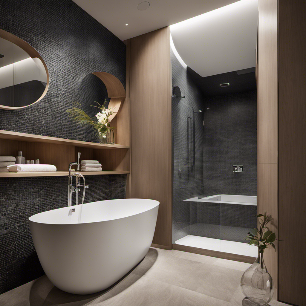 An image showcasing a modern alcove bathtub nestled snugly between three tiled walls