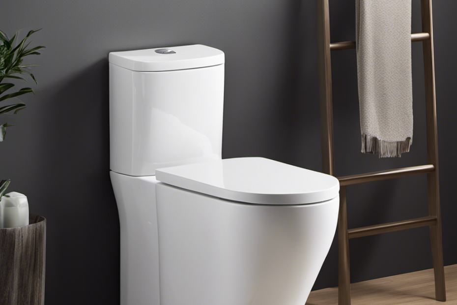 An image showcasing a sleek, modern bathroom with a comfortable height toilet