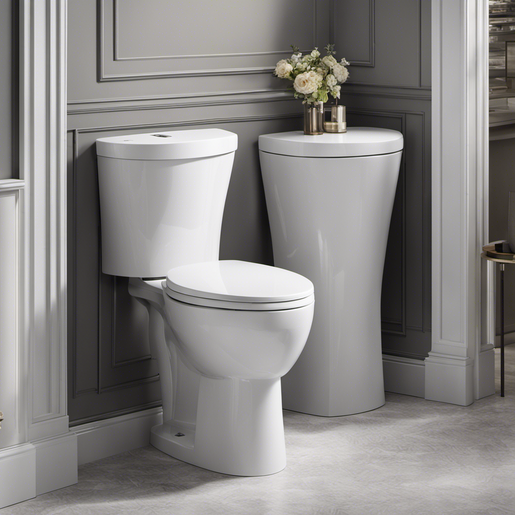An image showcasing two side-by-side toilets, one standard height and one comfort height