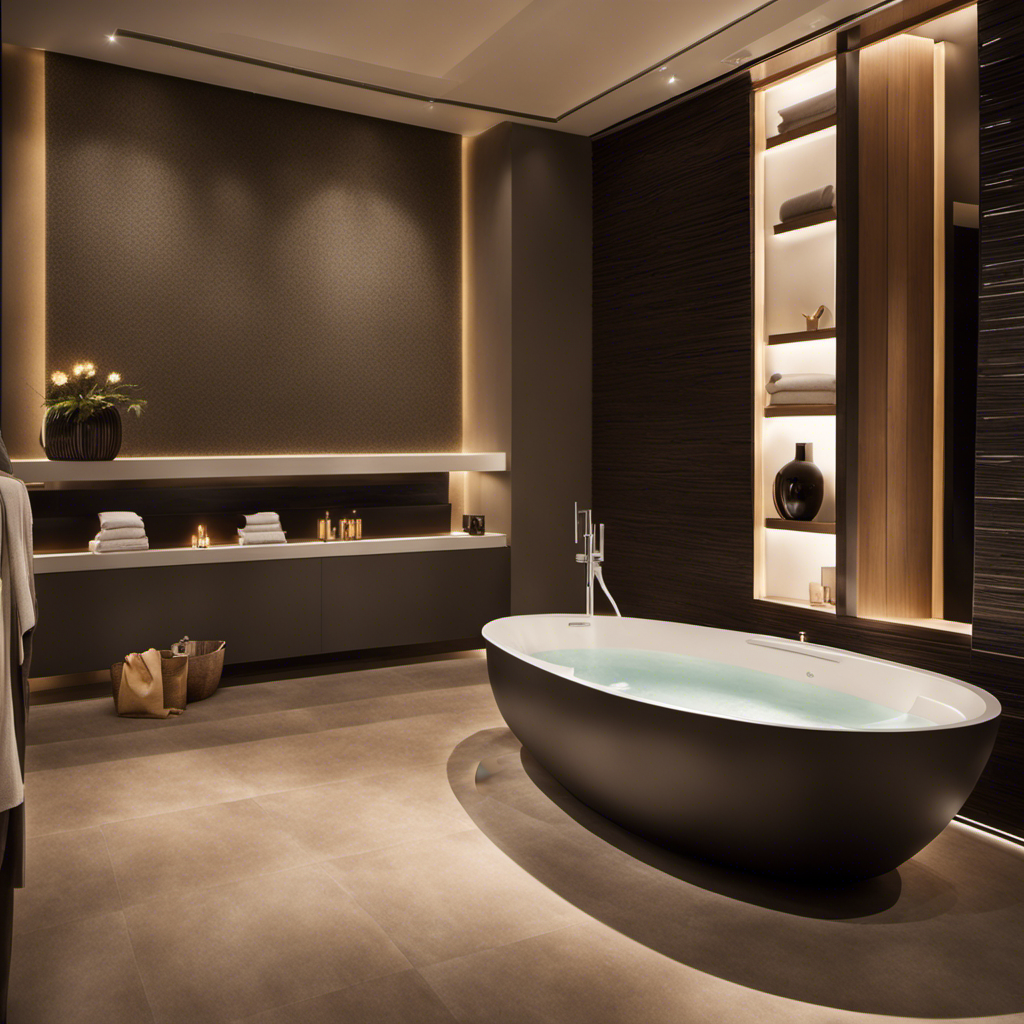 An image that showcases a sleek, modern bathroom with a drop-in bathtub nestled seamlessly into the floor, surrounded by elegant, neutral-toned tiles and soft ambient lighting, inviting readers to explore the concept of drop-in bathtubs