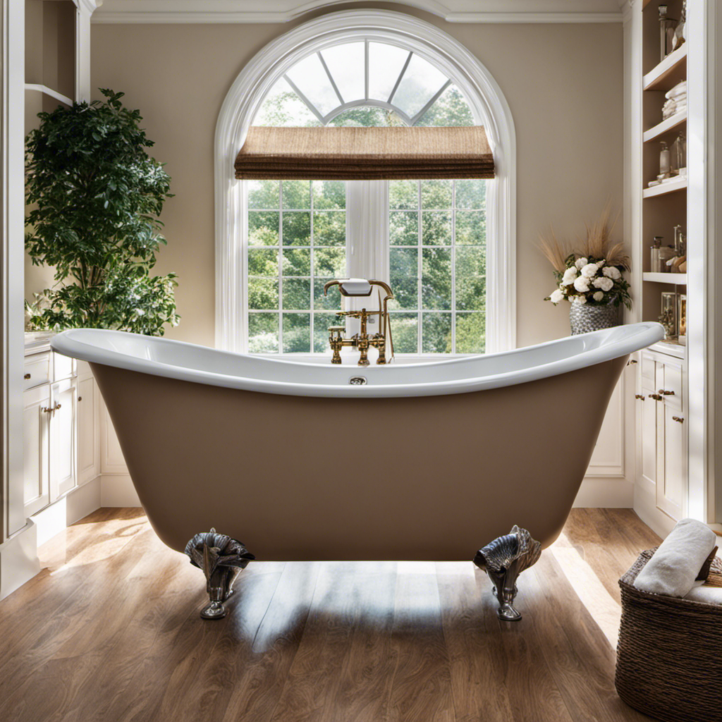 An image showcasing the step-by-step process of reglazing a bathtub, capturing the bathtub's worn-out surface being meticulously sanded, followed by the application of a smooth, glossy new glaze, restoring its original shine and beauty
