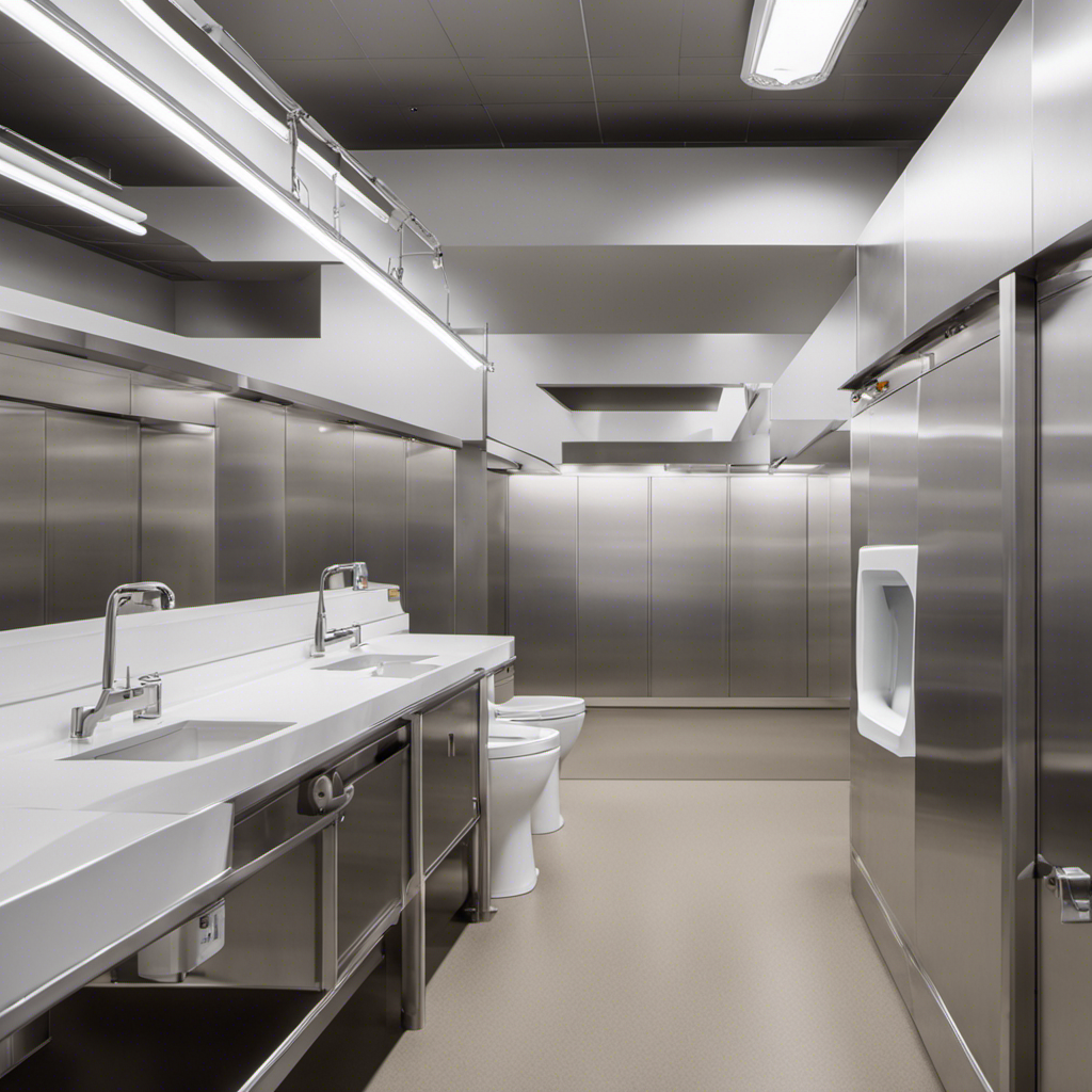 An image showcasing a spacious, well-ventilated toilet room in a food facility