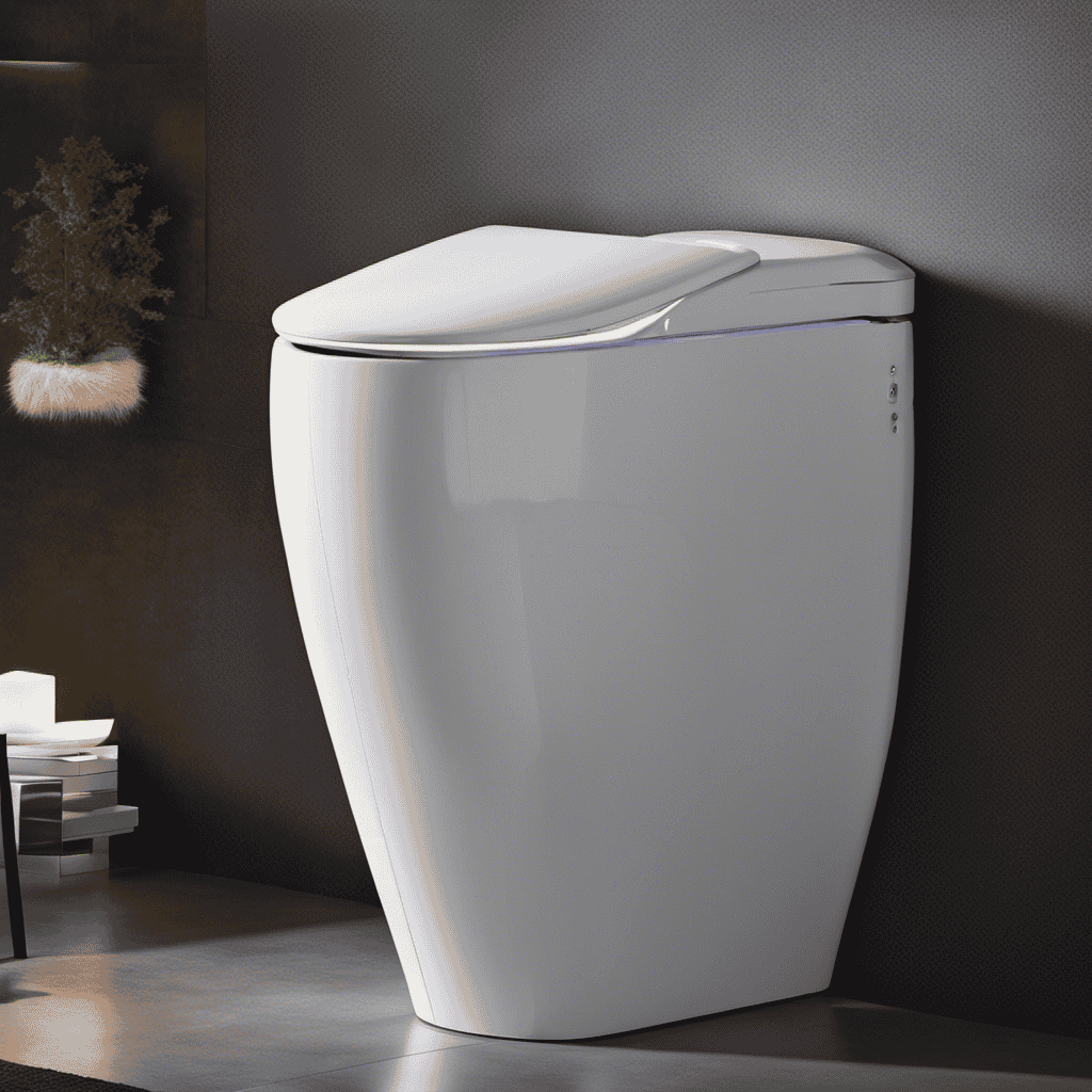 An image capturing the essence of a Skibidi Toilet - a futuristic, compact design with sleek lines, glowing LED lights, and a touch-screen control panel, perfectly blending elegance and innovation