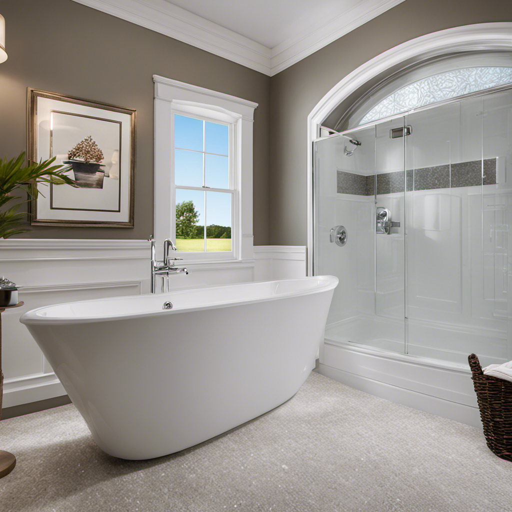 An image showcasing a sparkling white bathtub surrounded by perfectly applied, waterproof caulking