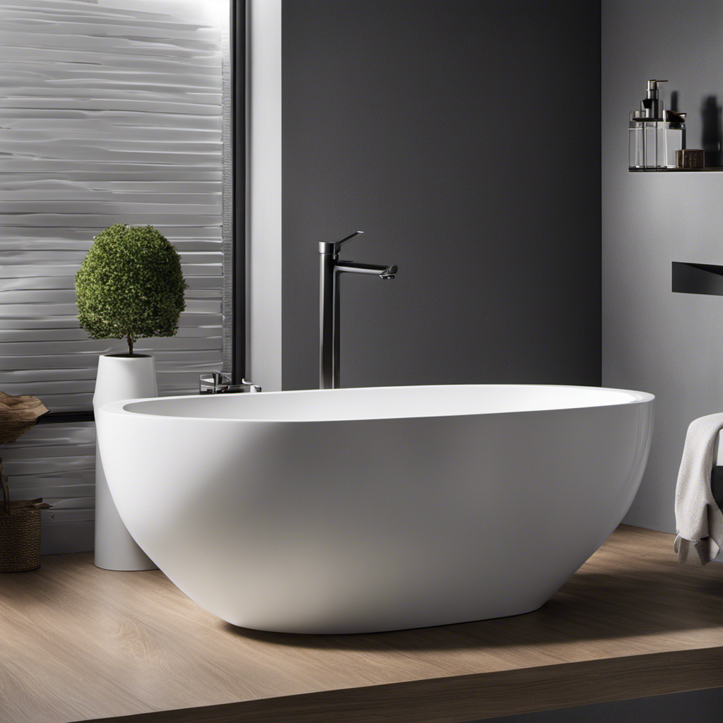 An image showcasing a modern bathroom with a sleek, high-efficiency toilet