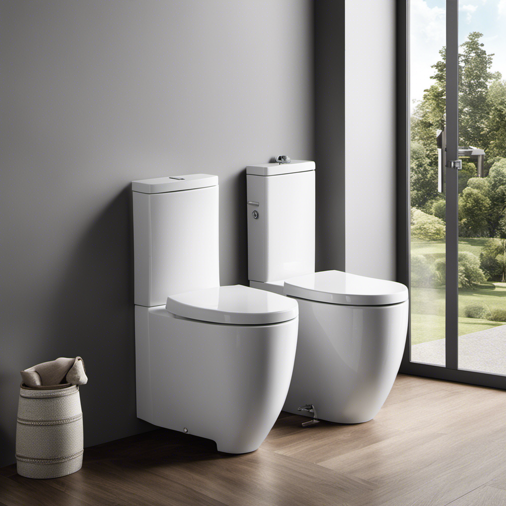 An image showcasing a modern bathroom with a sleek, wall-mounted toilet adorned with a comfortable, ergonomic seat