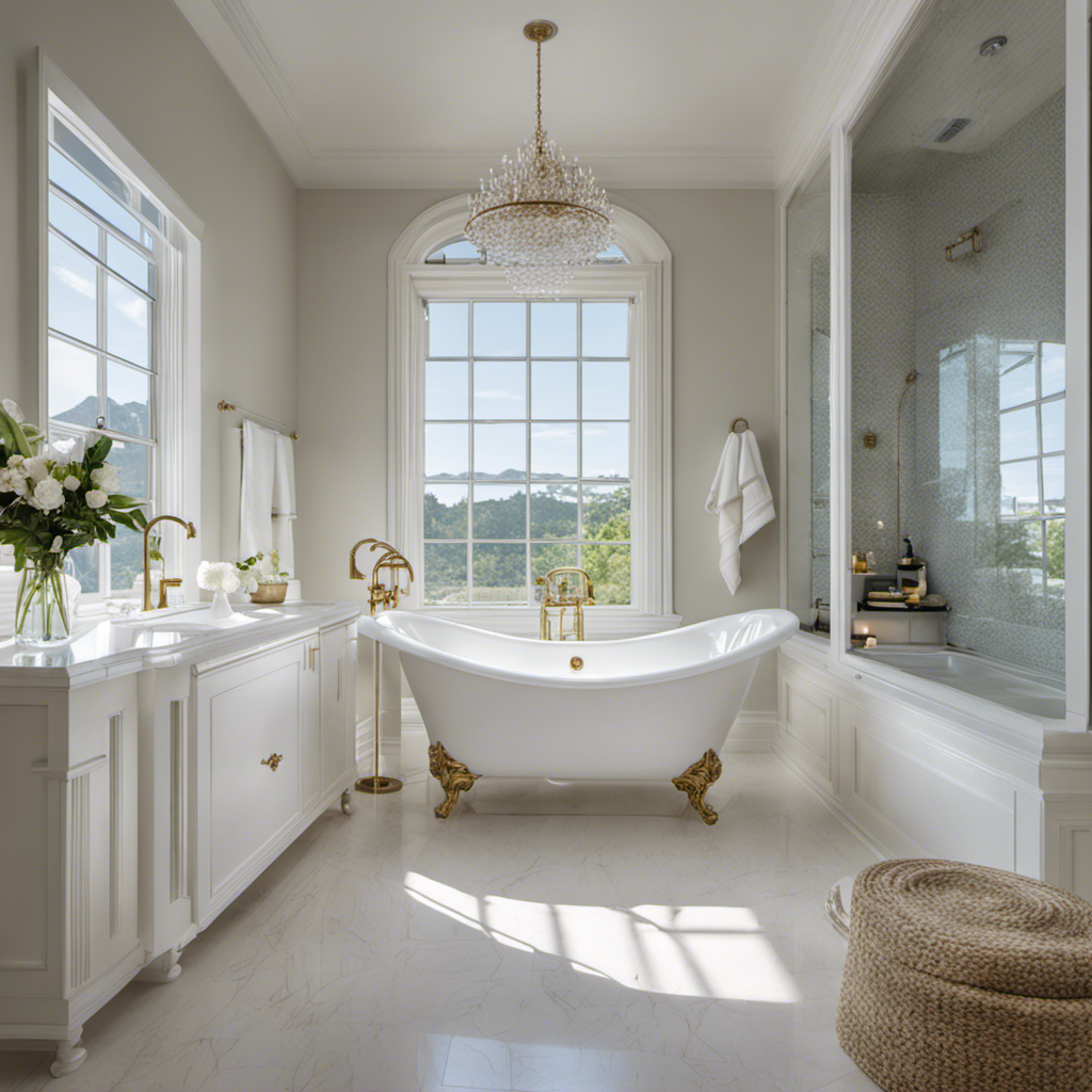 An image showcasing a sparkling white bathtub, gleaming under bright natural light