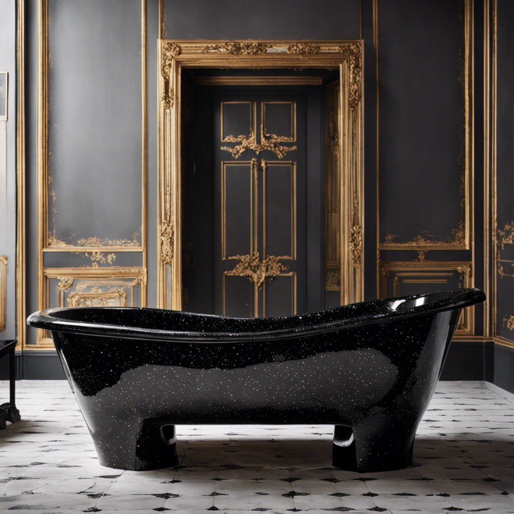 an image of a grimy, porcelain bathtub speckled with a mysterious, tar-like substance