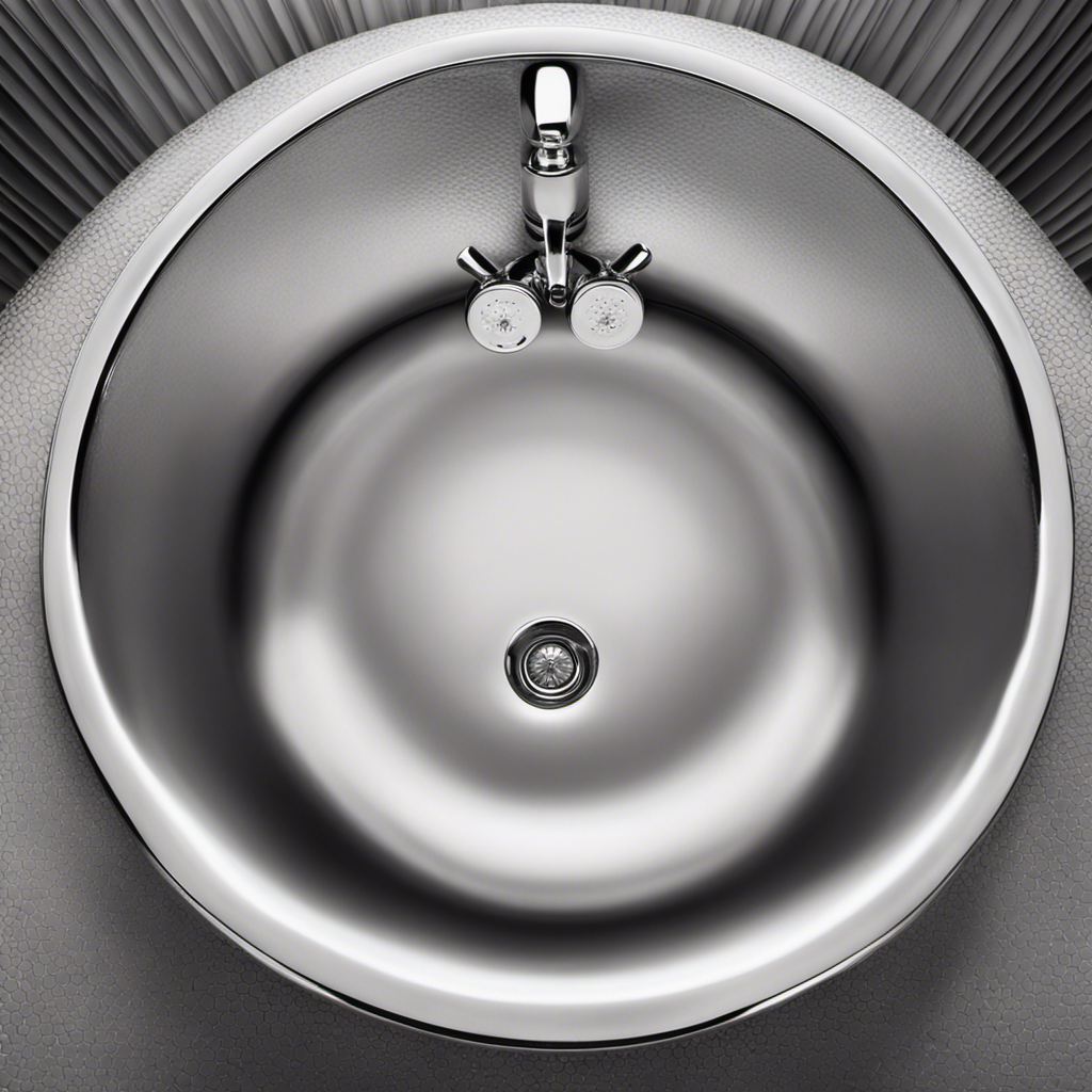 An image capturing a close-up of a pristine bathtub, featuring a circular chrome drain stopper with tiny holes arranged in a symmetrical pattern, inviting viewers to ponder the enigmatic purpose of this intriguing object