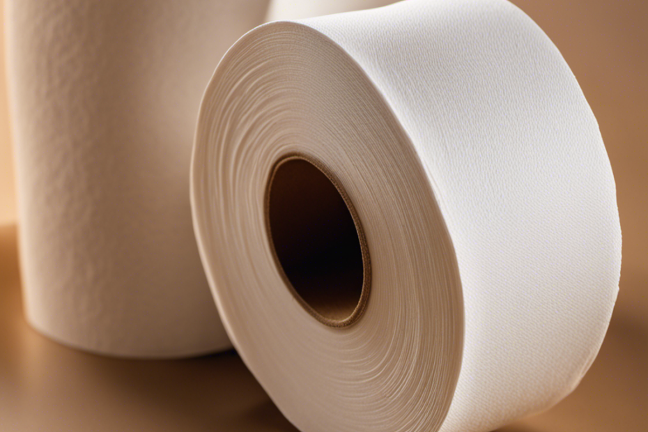 An image showcasing a close-up view of a toilet paper roll, capturing its circular shape, ridged edges, and the precise measurement of its diameter, inviting readers to explore the dimensions of this everyday essential