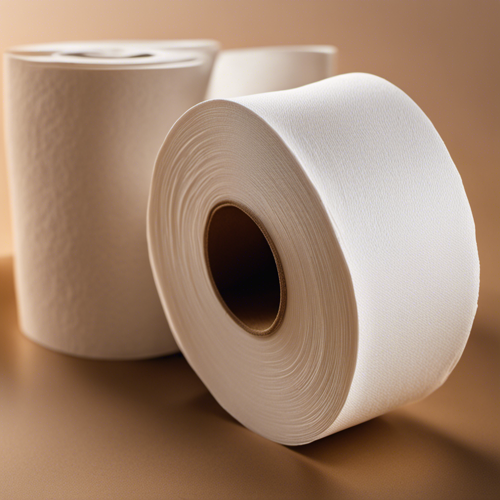 An image showcasing a close-up view of a toilet paper roll, capturing its circular shape, ridged edges, and the precise measurement of its diameter, inviting readers to explore the dimensions of this everyday essential
