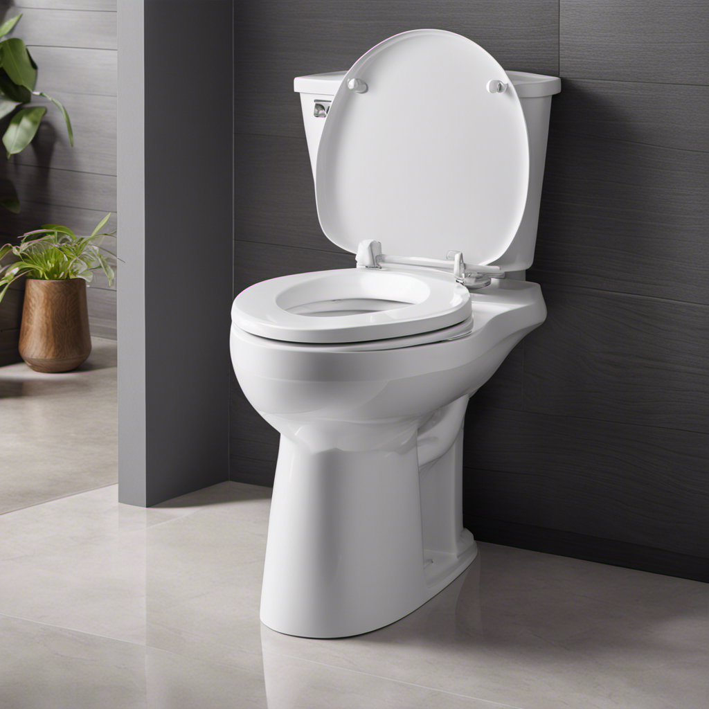 An image showcasing the precise dimensions of an ADA toilet's height, capturing its elevated seat, measuring 17-19 inches from the floor