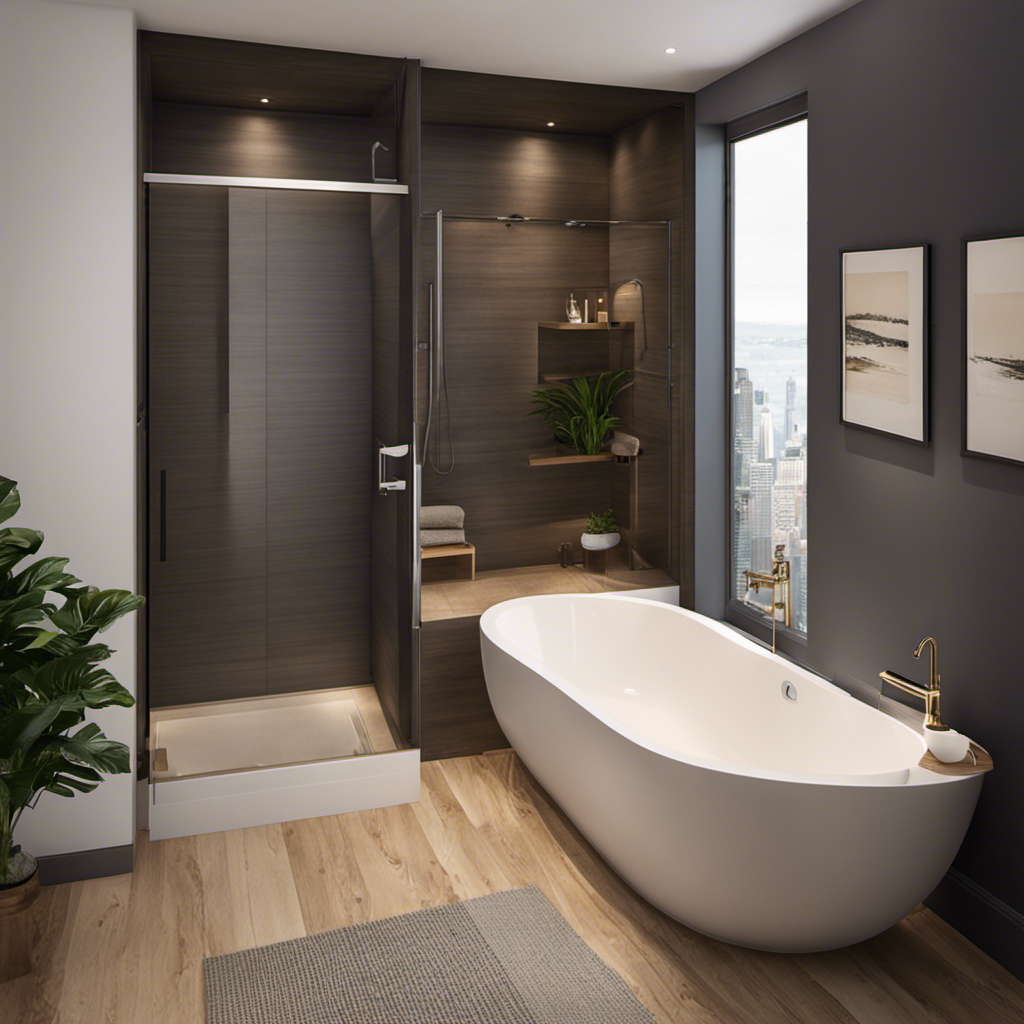 An image showcasing a petite, compact bathtub nestled in a cozy bathroom corner