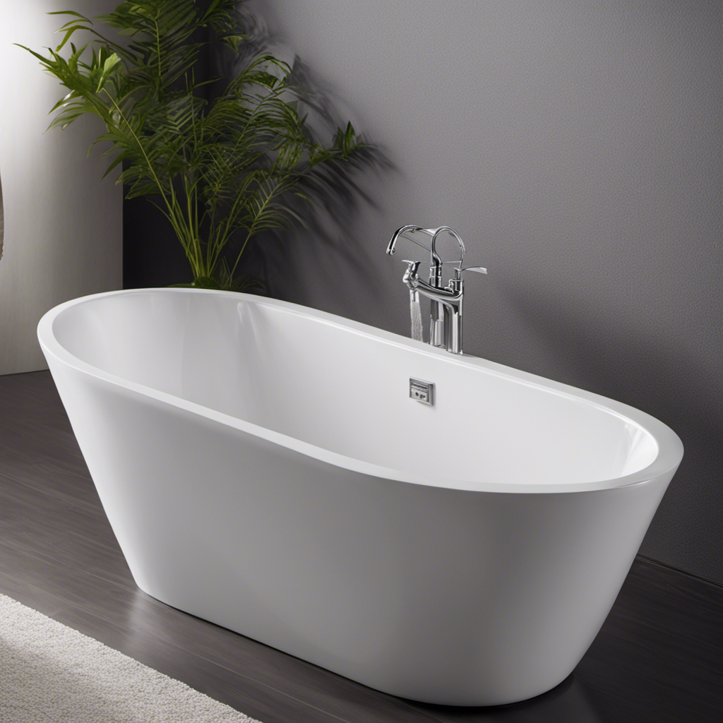 An image showcasing a close-up of a freshly caulked bathtub, highlighting the smooth, seamless application of waterproof silicone caulk around the edges