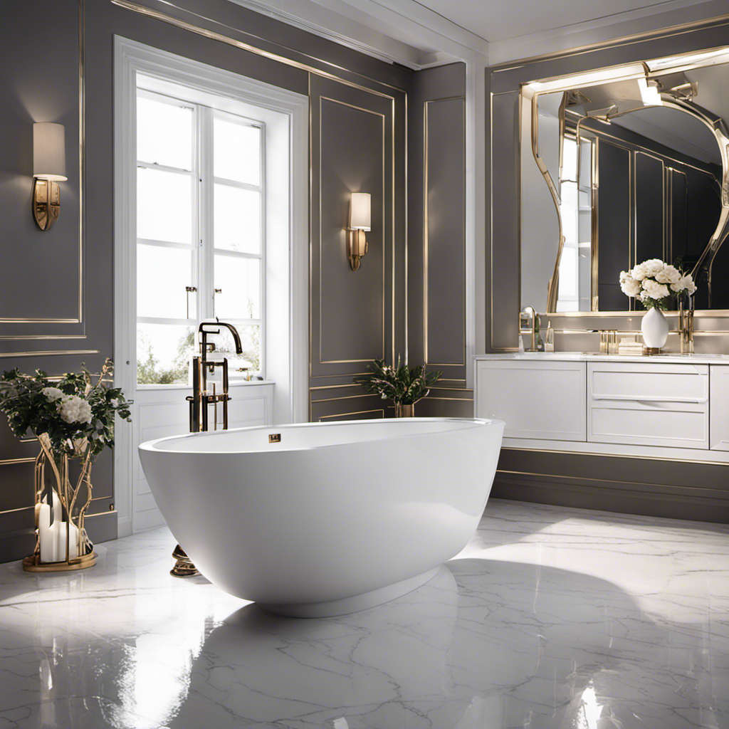 An image showcasing a bathtub painted with glossy, waterproof epoxy paint in a serene shade of pristine white