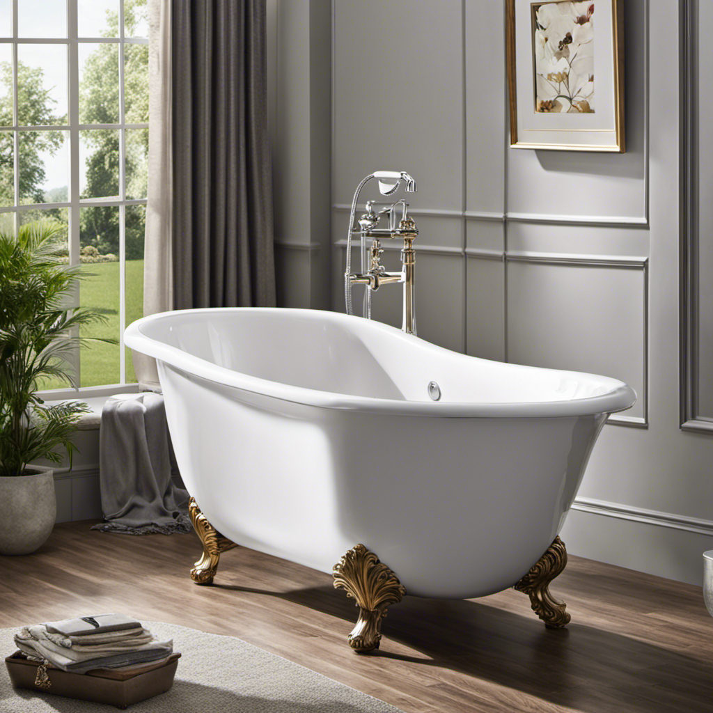 An image depicting a bathtub with a perfectly smooth, glossy surface, adorned with a vibrant color that showcases durability and waterproof qualities