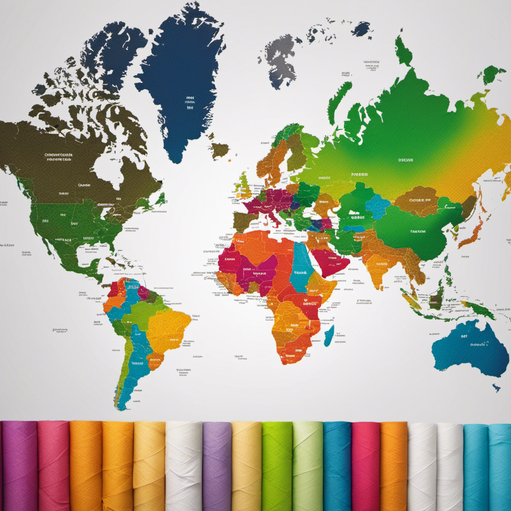 An image showcasing a global map with vibrant color gradients representing varying toilet paper consumption levels across different regions, highlighting patterns and percentages without using any text
