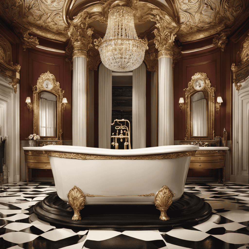 An image depicting a vintage bathroom with a large, ornate bathtub
