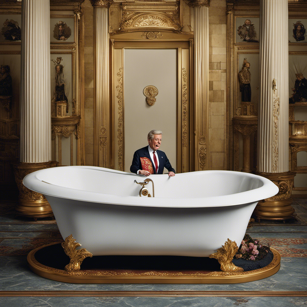 An image capturing the humor and absurdity of the infamous bathtub incident involving a former President