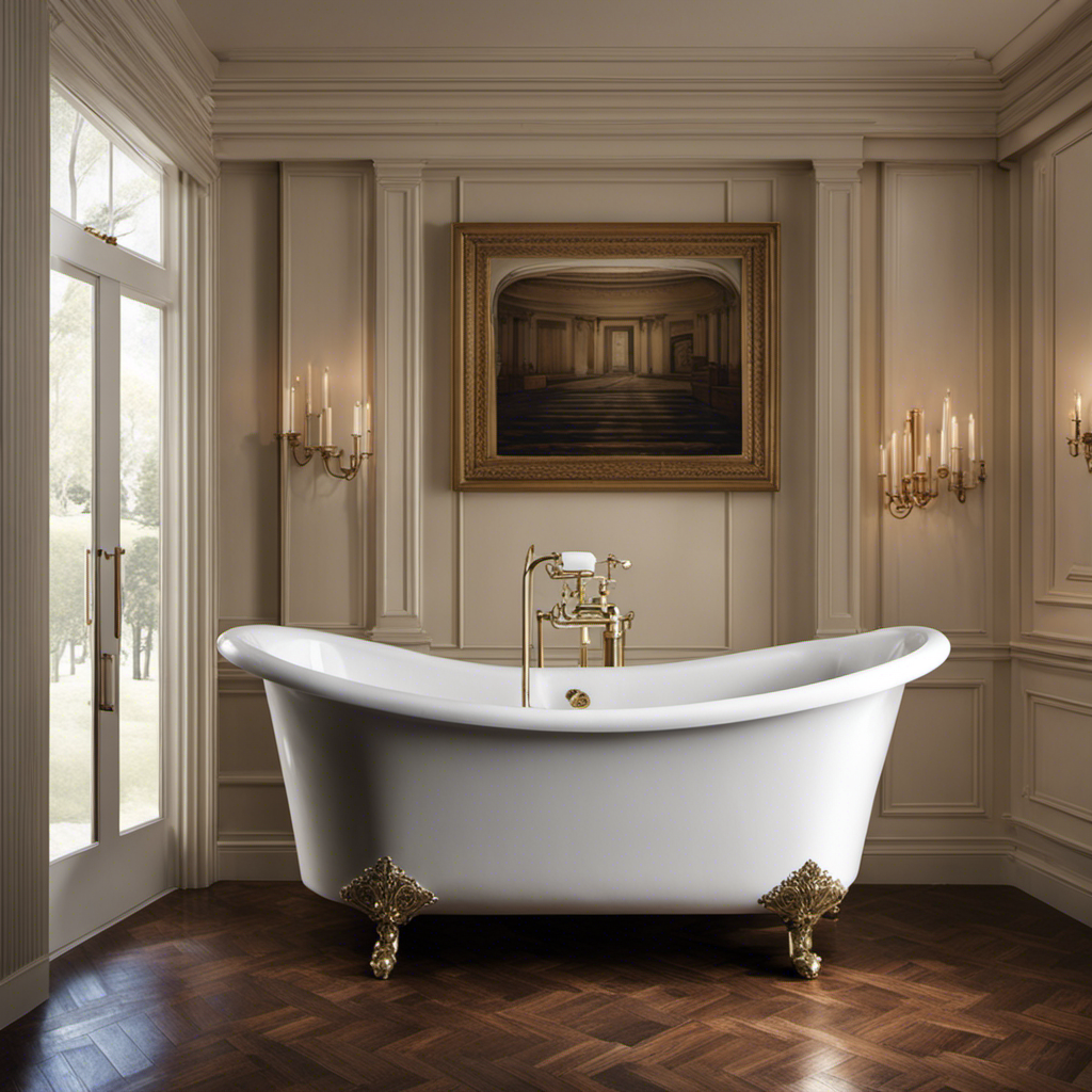 An image showcasing a vintage-style bathtub with a presidential seal on its side
