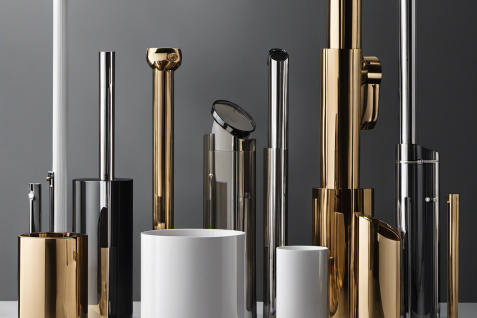An image showcasing a diverse range of toilet pipes with varying diameters, materials, and lengths
