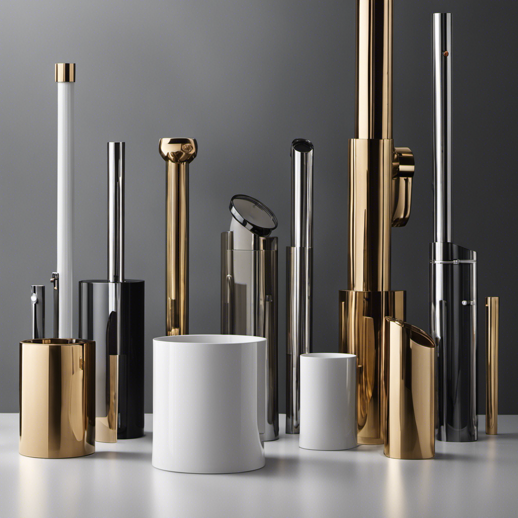 An image showcasing a diverse range of toilet pipes with varying diameters, materials, and lengths
