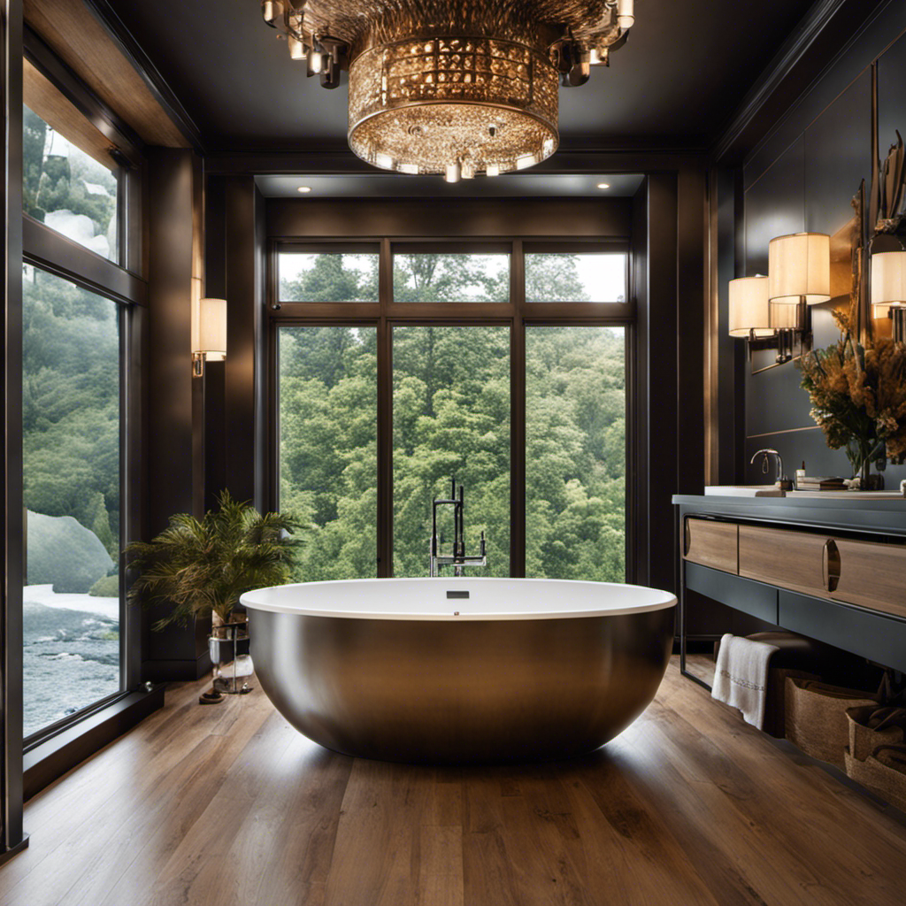 An image that showcases a spacious bathroom with a stylish, modern bathtub made from a stock tank