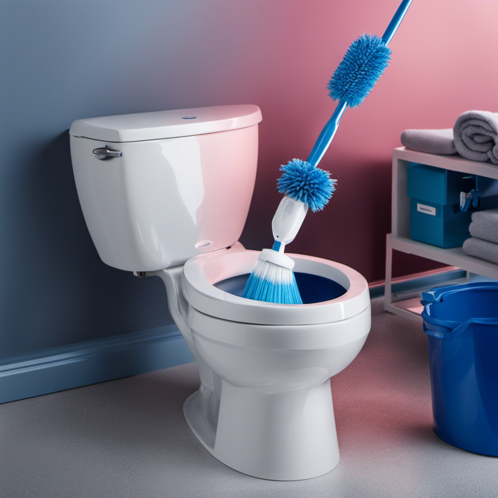 An image showcasing a sparkling, glistening toilet bowl, perfectly cleaned using a powerful, blue disinfectant