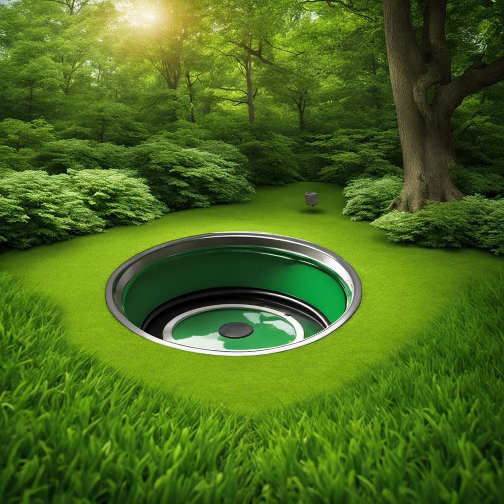 An image showcasing a serene septic tank buried underground, surrounded by a lush green lawn