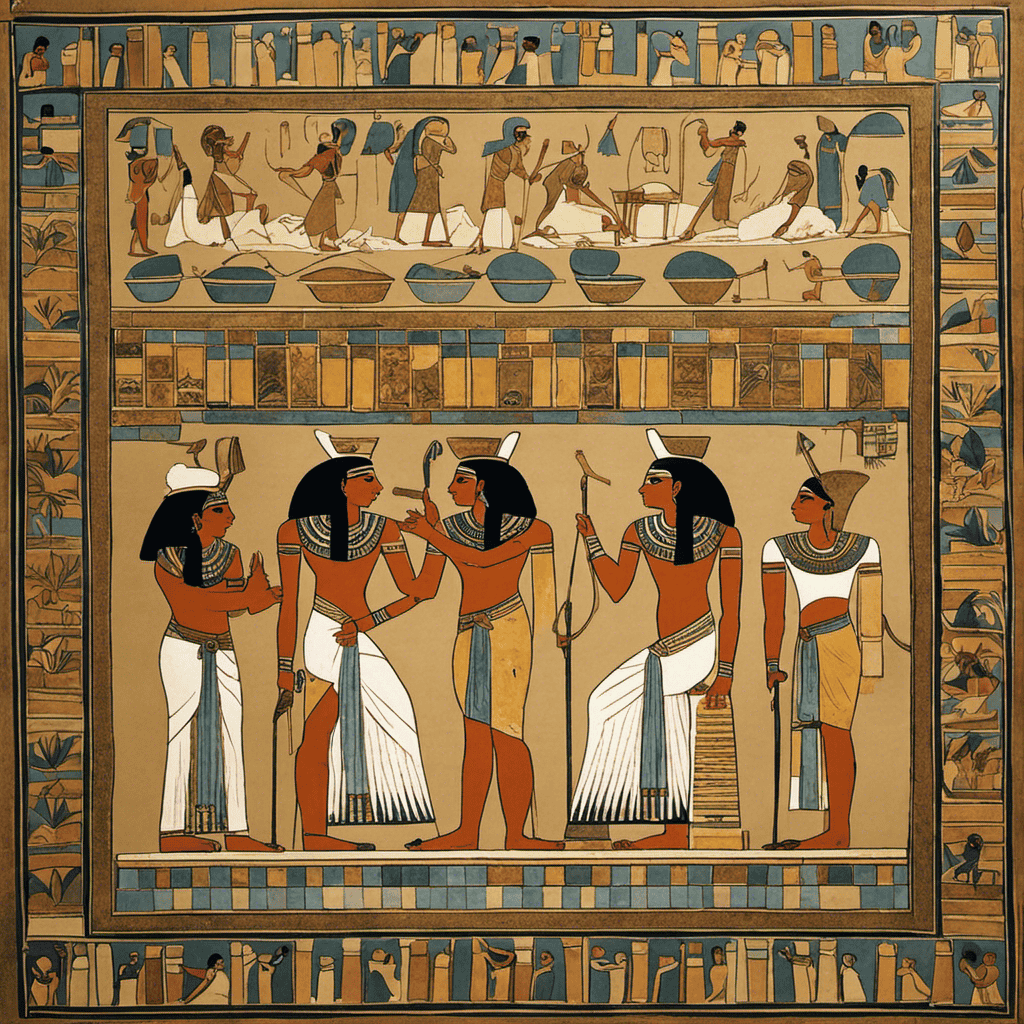 An image featuring an ancient Egyptian mural depicting people using small, smooth stones for personal hygiene, showcasing the cultural practice before toilet paper