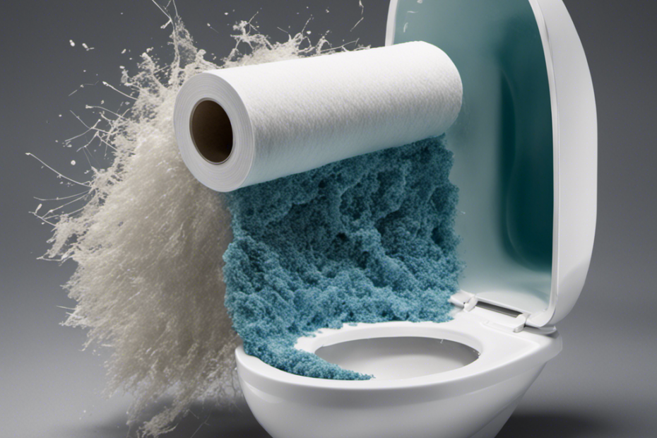 An image showcasing a toilet filled with water and a paper towel, gradually disintegrating into tiny fibers