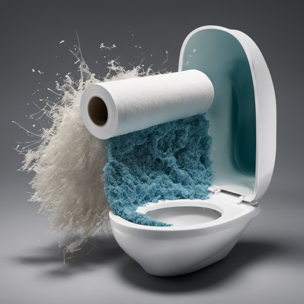 An image showcasing a toilet filled with water and a paper towel, gradually disintegrating into tiny fibers