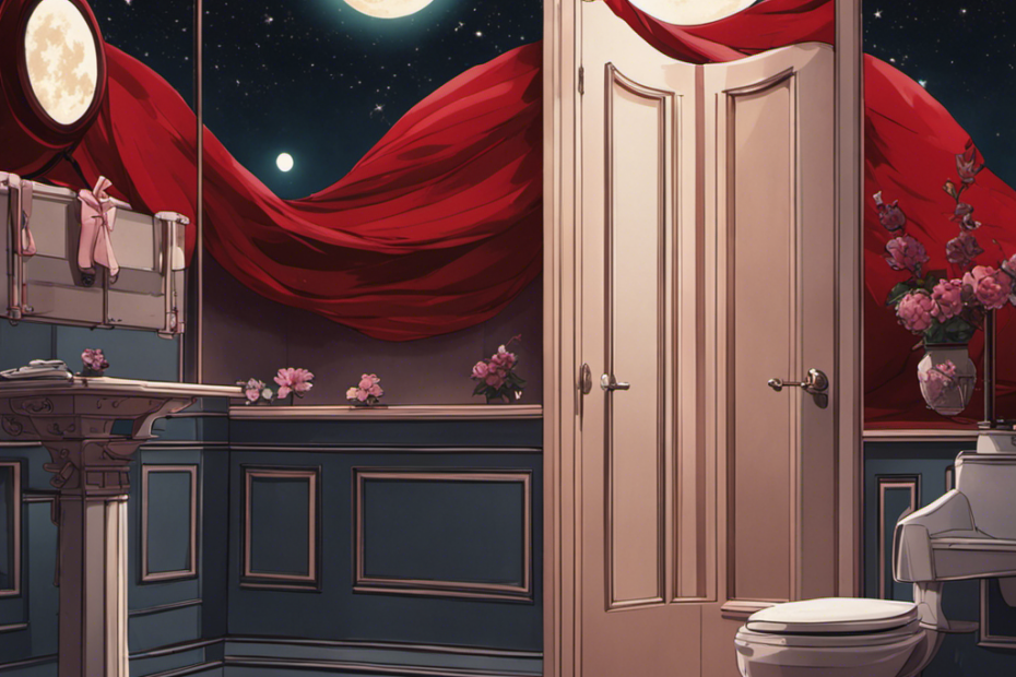 An image that showcases the anticipation for "Toilet Bound Hanako Kun" Season 2, depicting a starry night sky with a crescent moon, casting its ethereal glow on a closed bathroom door adorned with the show's emblematic red butterfly
