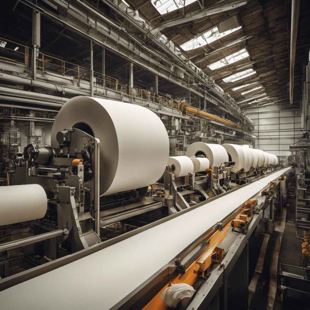 An image showcasing the intricate process of toilet paper manufacturing