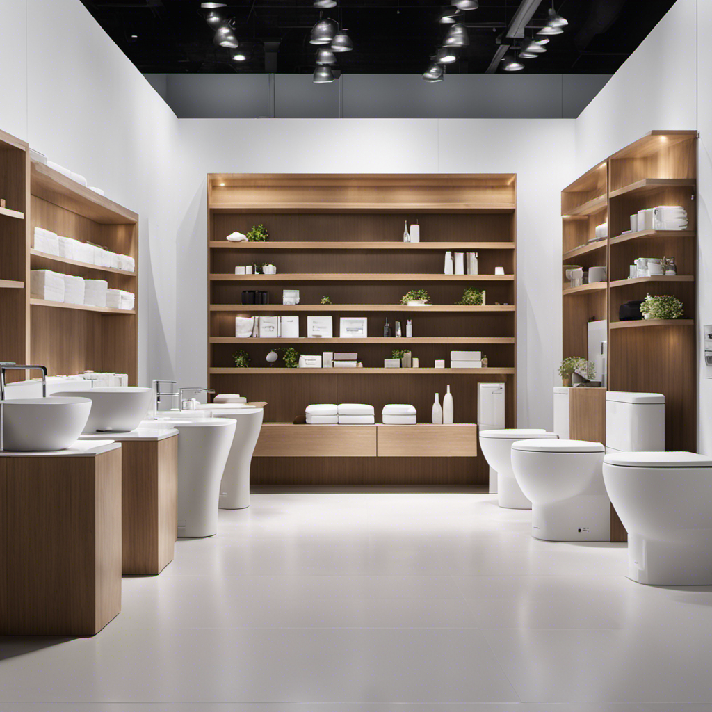 An image capturing a diverse aisle of sleek, modern toilets in a well-lit home improvement store