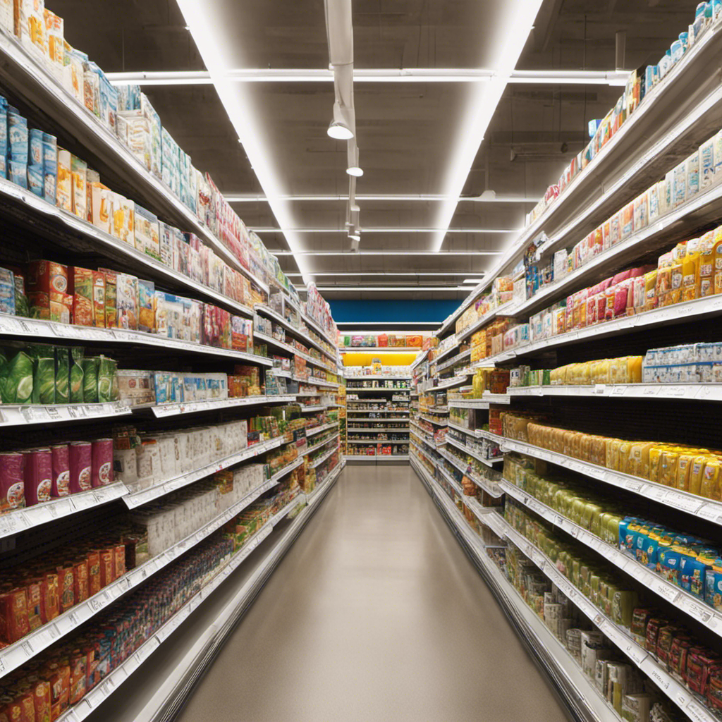 An image that showcases a well-organized aisle in a supermarket, filled with neatly stacked shelves of various brands and sizes of toilet paper, inviting readers to explore the range of options available