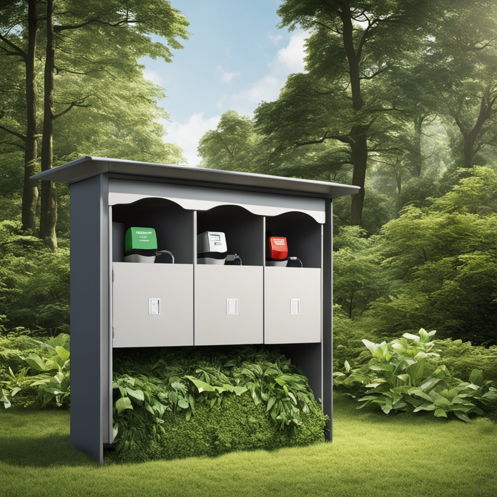 An image showcasing a serene countryside with a quaint recycling center nestled amid lush greenery