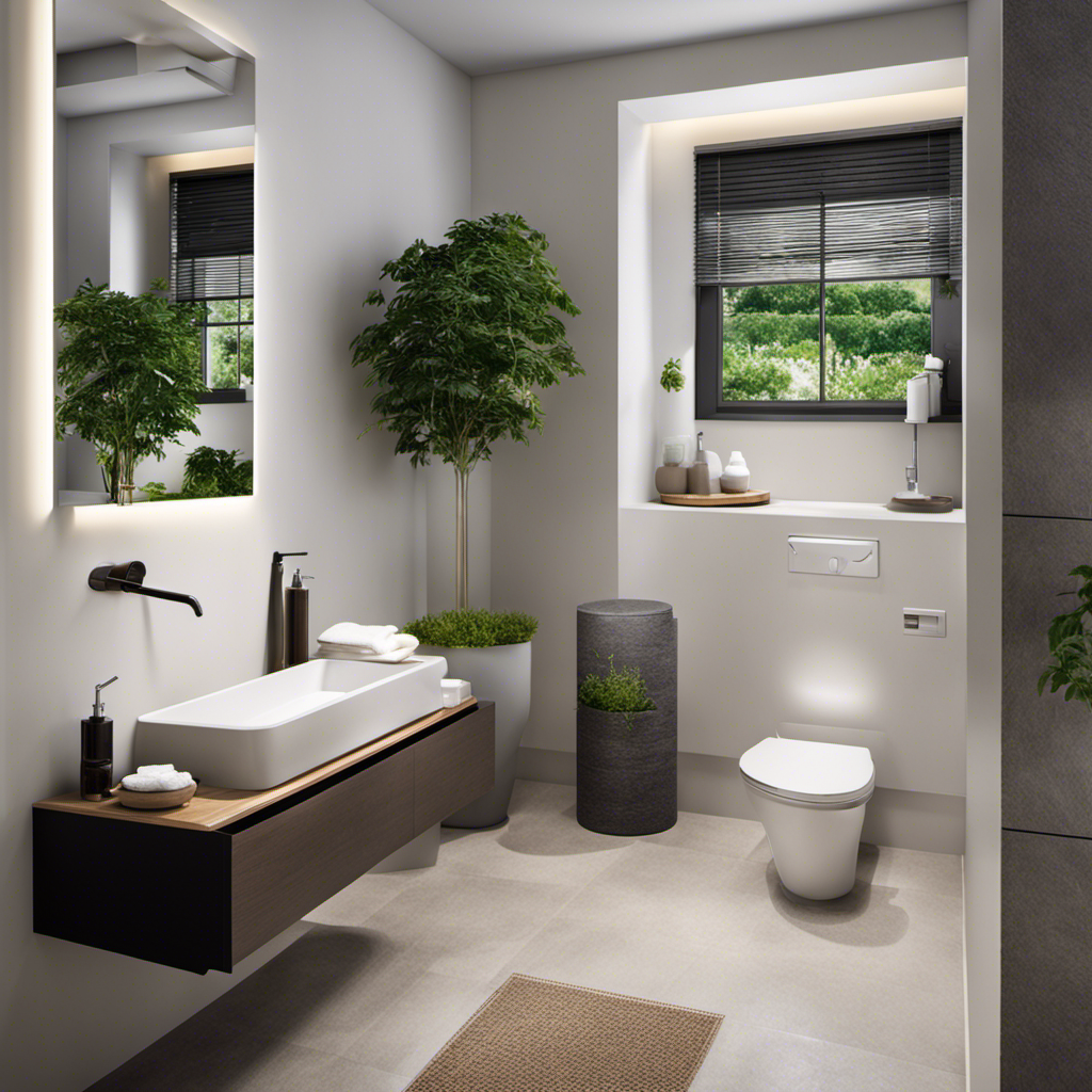 An image showcasing a serene bathroom environment with a clean, modern toilet