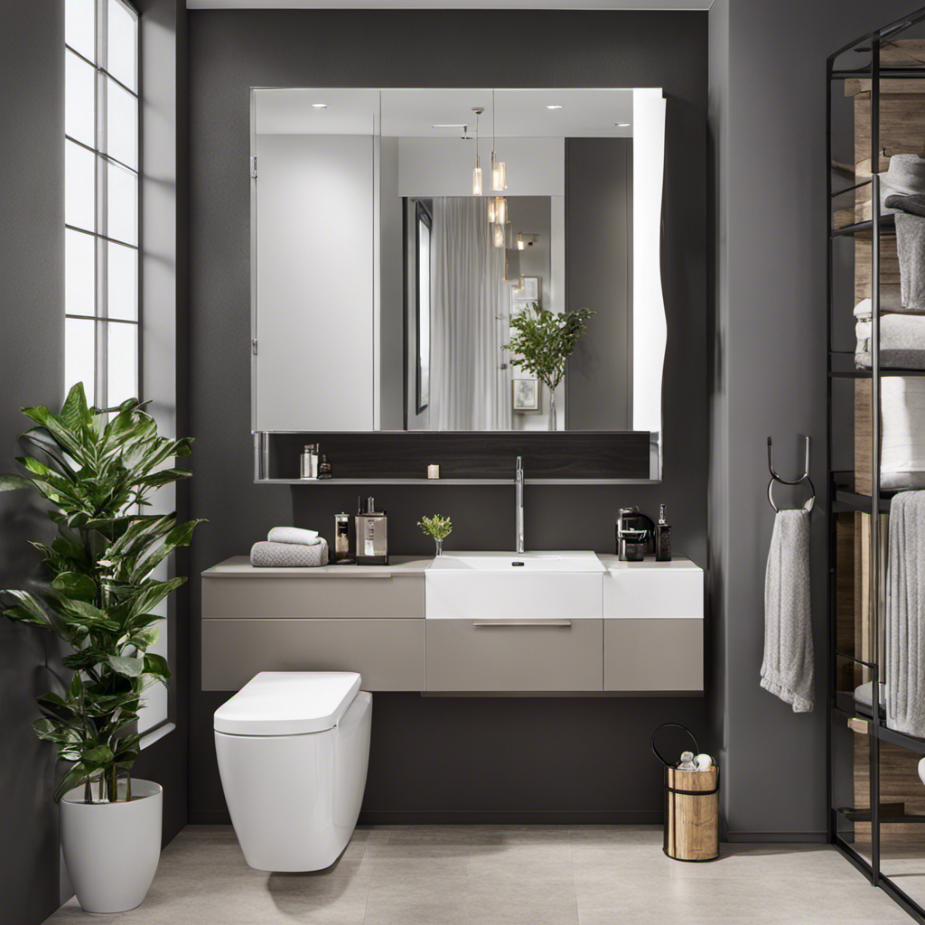 An image showcasing a modern bathroom with a toilet paper holder perfectly positioned within easy reach, mounted on the wall next to the toilet, complementing the decor and enhancing convenience