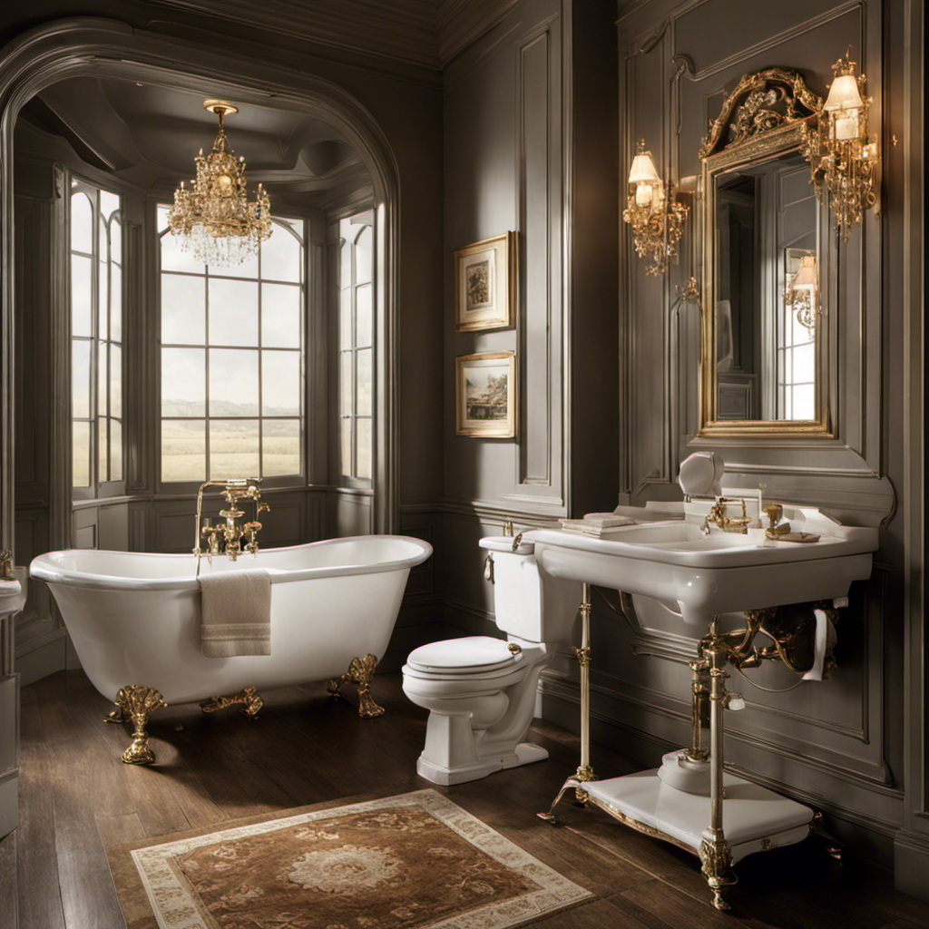 An image capturing the iconic bathroom scene from the earliest American film to exhibit a crystal-clear portrayal of a toilet flushing, showcasing a vintage bathroom with porcelain fixtures and a chain-pulled mechanism