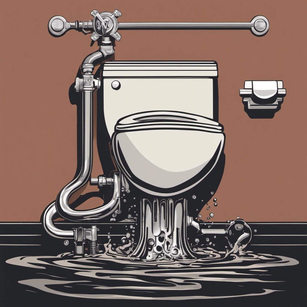 An image showcasing a plumber's hand holding a wrench, positioned next to a running toilet with water overflowing