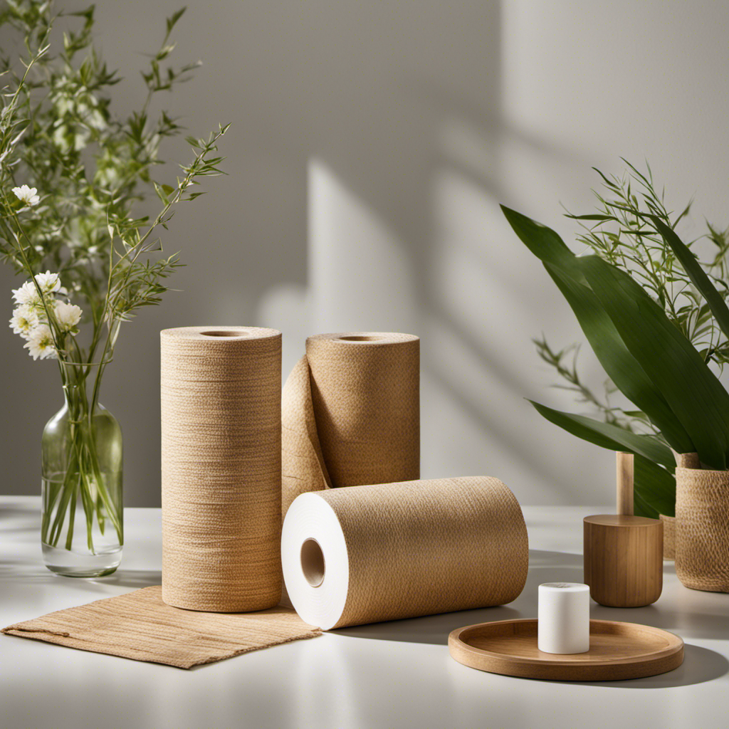 An image showcasing a serene bathroom setting, adorned with a roll of Who Gives a Crap Bamboo Toilet Paper