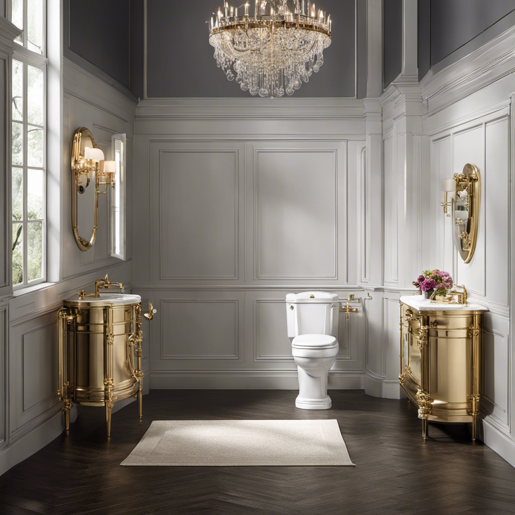 An image capturing the essence of the flush toilet's invention: an elegant Victorian bathroom with a porcelain toilet, gleaming brass plumbing fixtures, and a chain-pull flush mechanism, showcasing the brilliant engineering behind this revolutionary convenience