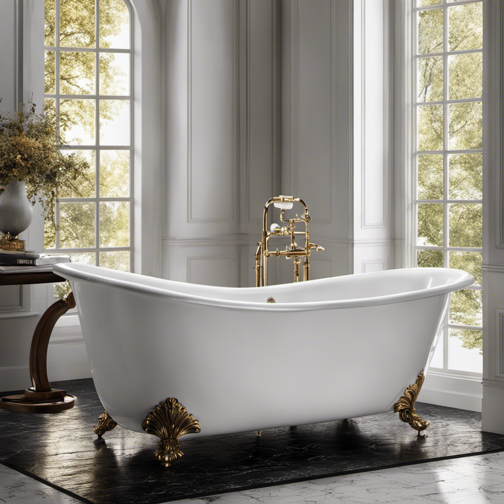 An image capturing a pristine white bathtub, marred by the presence of tiny, scattered black specks