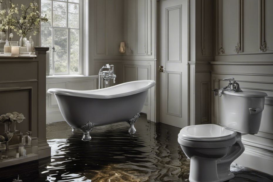 An image capturing the chaos of a flooded bathroom, with water spilling over the rim of a toilet, soaking the floor and forming a small pool