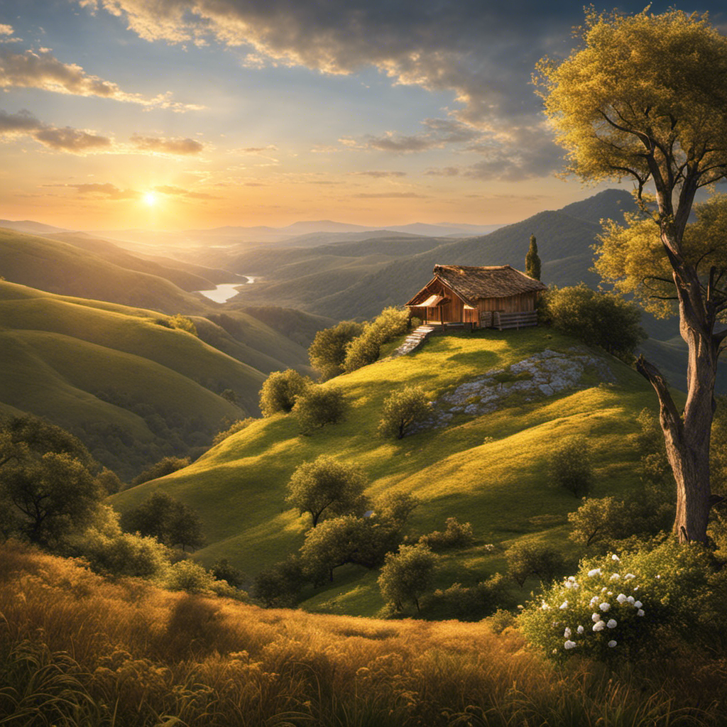 An image capturing a pristine, sun-kissed hillside with a solitary toilet paper roll perched at its peak, teetering on the edge